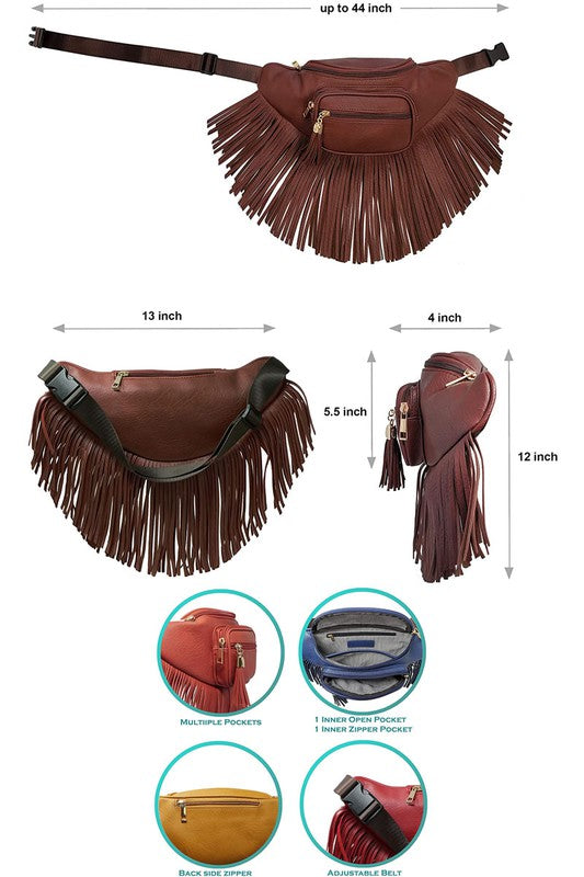 Sac banane à franges et pompon à la mode