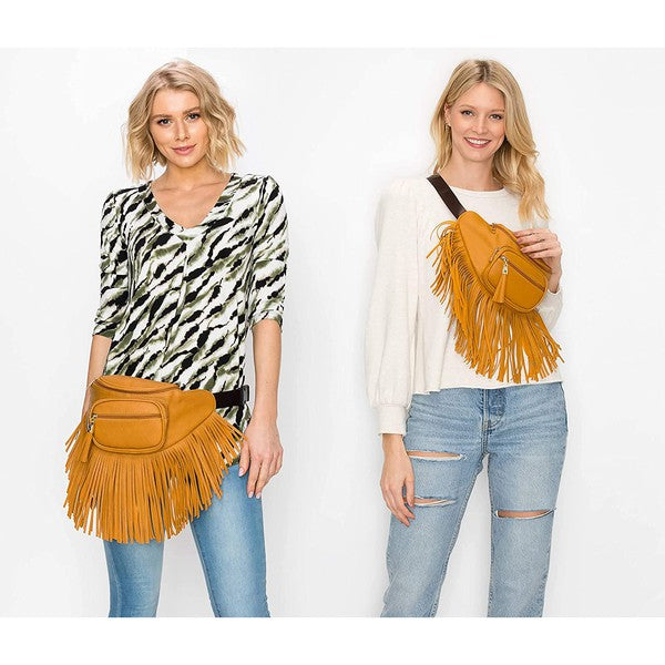 Sac banane à franges et pompon à la mode