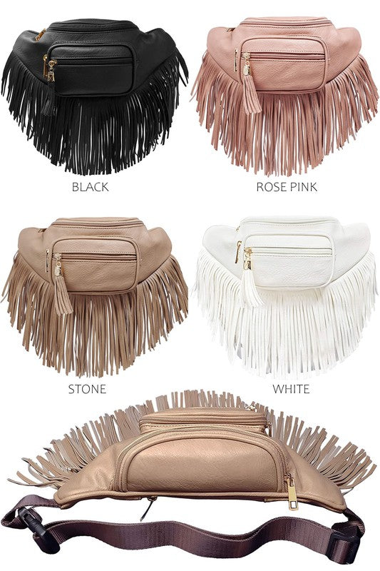 Sac banane à franges et pompon à la mode