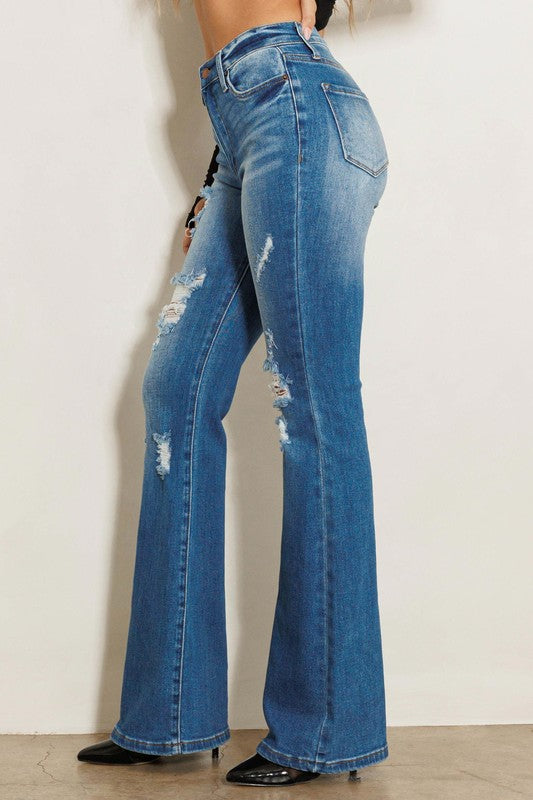 Jean évasé taille haute effet vieilli