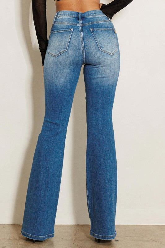 Jean évasé taille haute effet vieilli