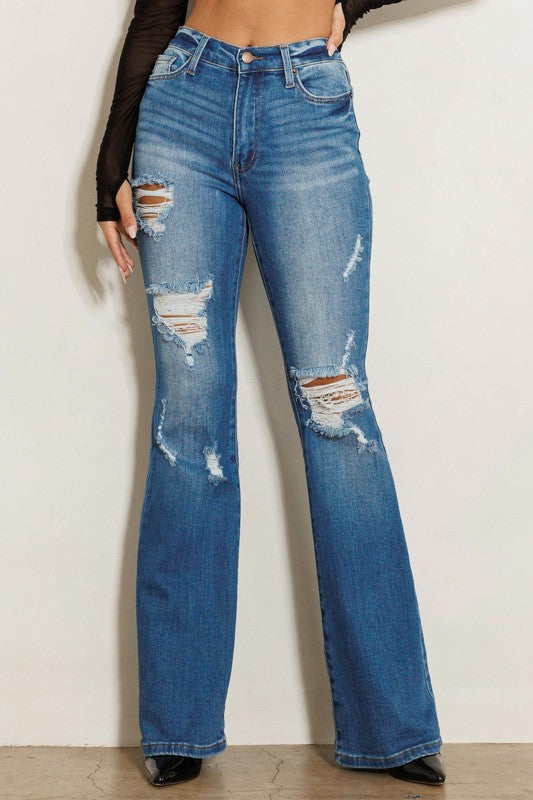 Jean évasé taille haute effet vieilli