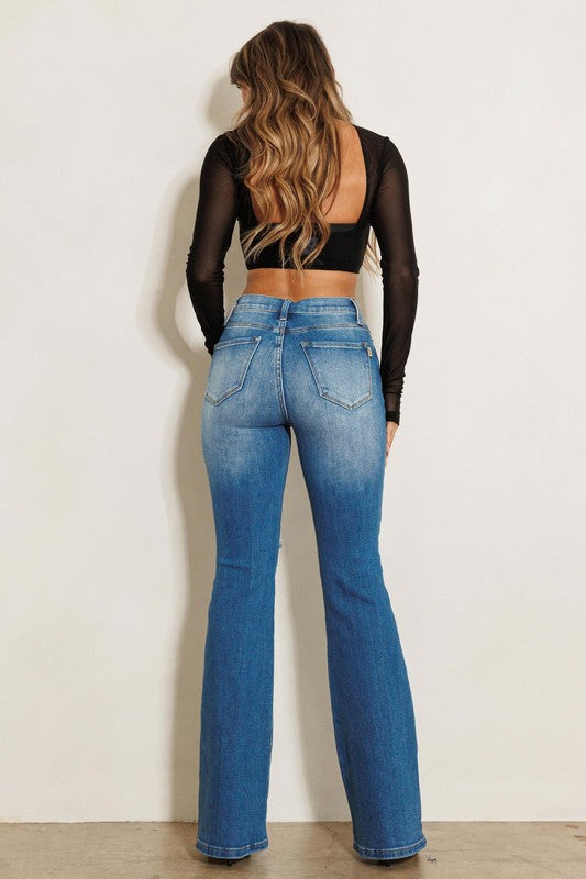 Jean évasé taille haute effet vieilli
