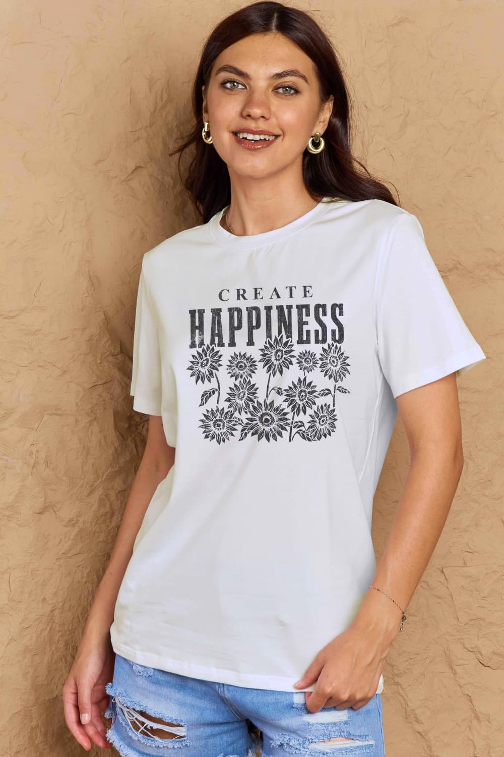 Full Size CREATE HAPPINESS Graphic Cotton T-Shirt