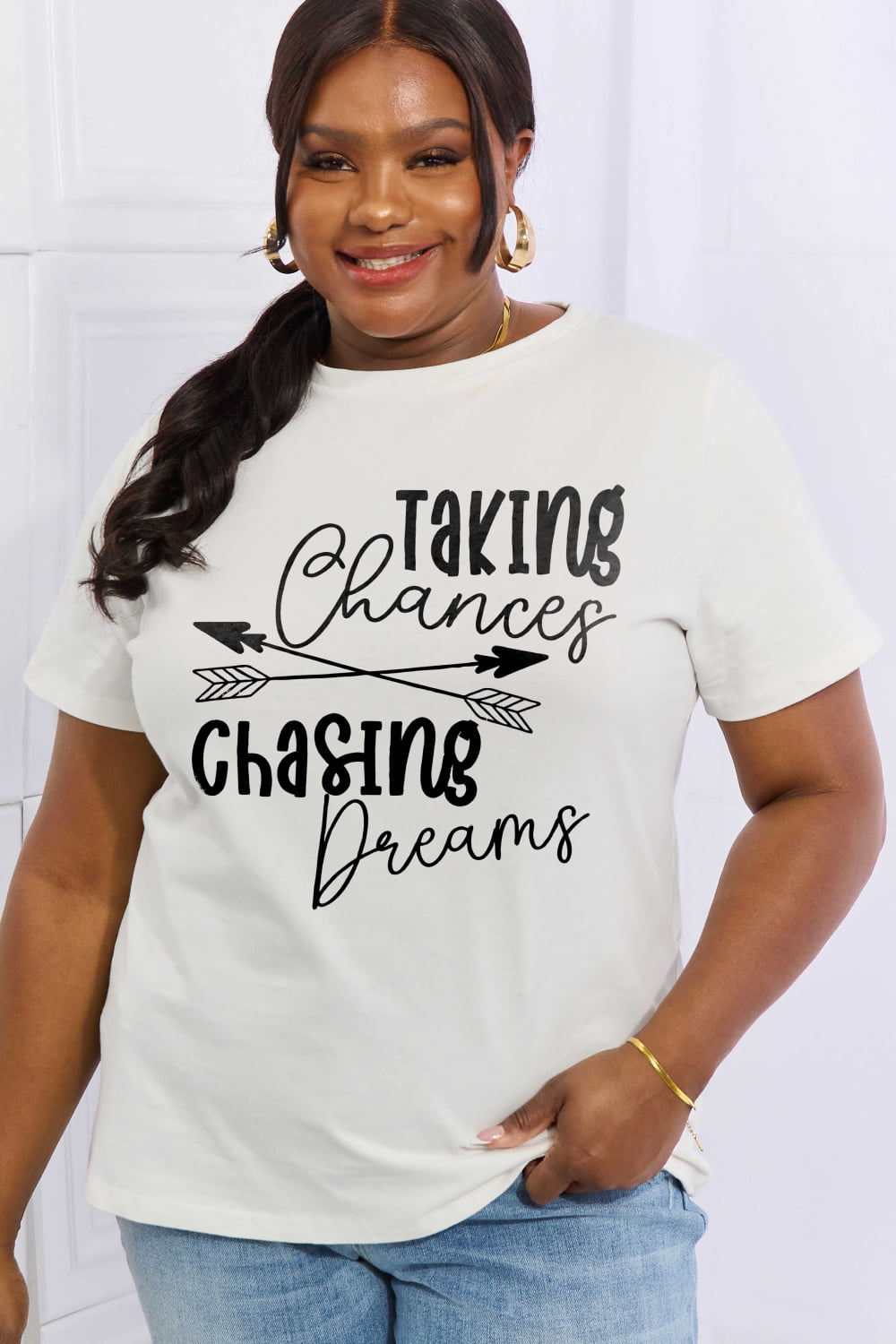 Simply Love Full Size TAKING CHANCES CHASING DREAMS Graphic Cotton Tee