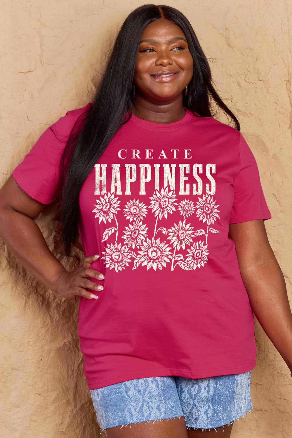 Full Size CREATE HAPPINESS Graphic Cotton T-Shirt