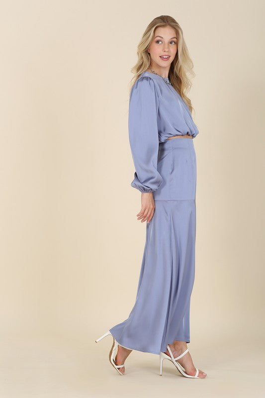 Ensemble robe sirène deux pièces en satin habillé