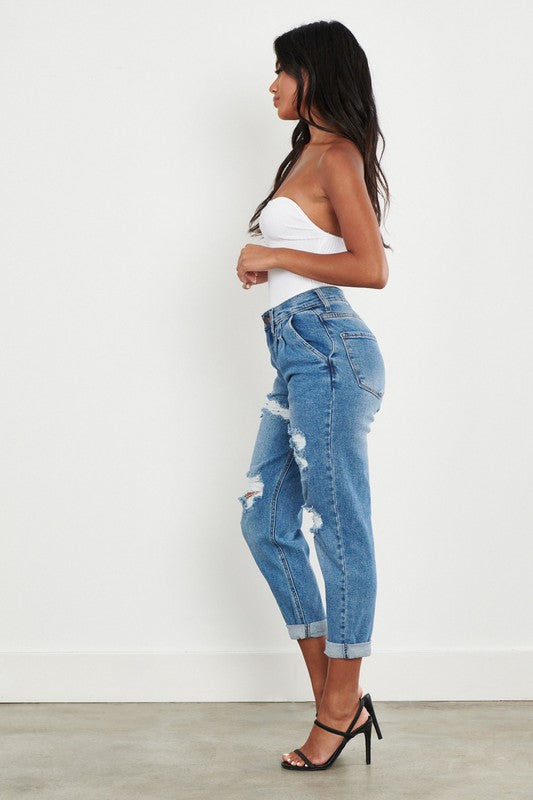 Jean boyfriend taille haute