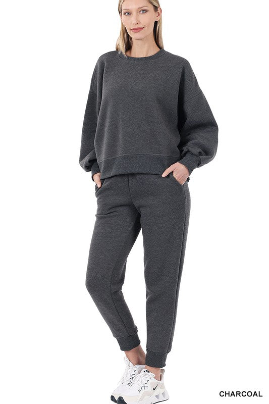 Balloon Sleeve Sweatshirt & Sweatpants Set