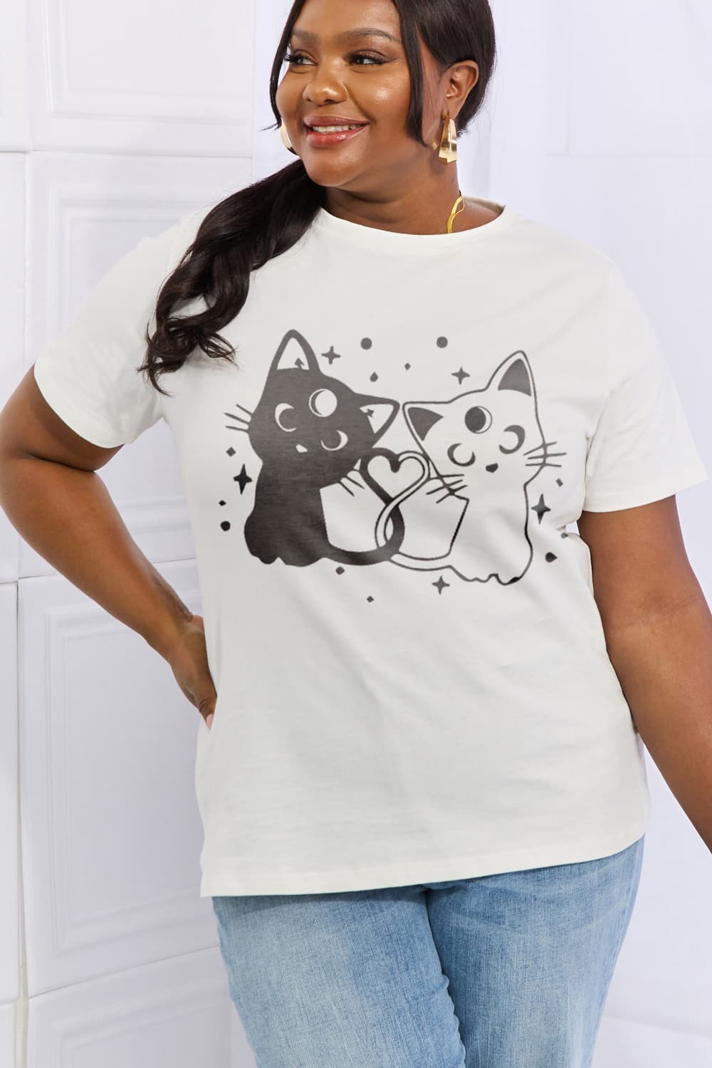 Full Size Cats Graphic Cotton Tee