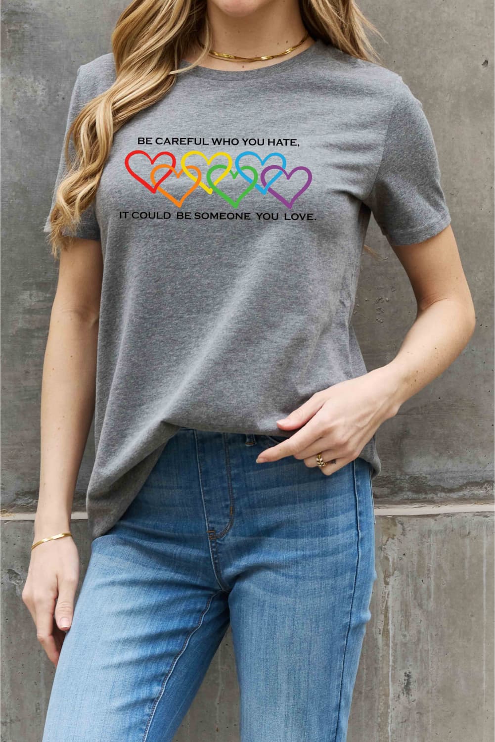 Full Size Heart Slogan Graphic Cotton Tee