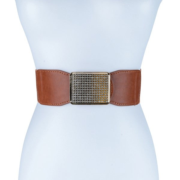 CEINTURE RECTANGULAIRE EN CUIR SMOCKÉ AVEC STRASS