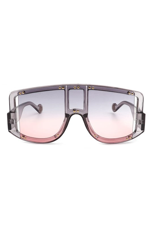 Lunettes de soleil carrées surdimensionnées à visière de protection