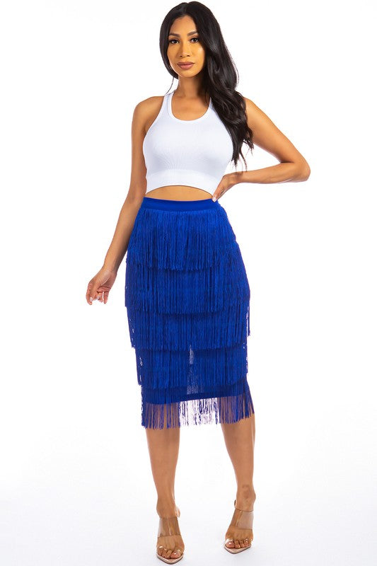 LONG MAXI FRINGE SKIRT