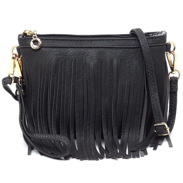 Bolso cruzado tipo clutch con flecos estilo western