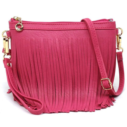 Bolso cruzado tipo clutch con flecos estilo western