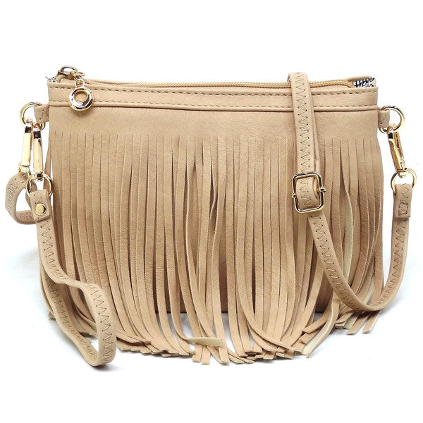 Bolso cruzado tipo clutch con flecos estilo western