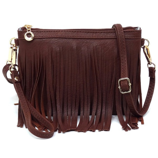 Bolso cruzado tipo clutch con flecos estilo western