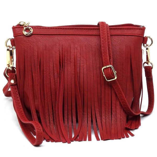 Bolso cruzado tipo clutch con flecos estilo western