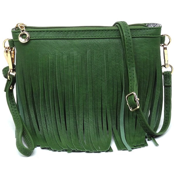 Bolso cruzado tipo clutch con flecos estilo western