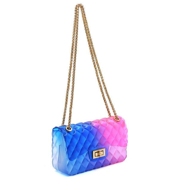 Bolso de hombro de gelatina multicolor con relieve de edredón