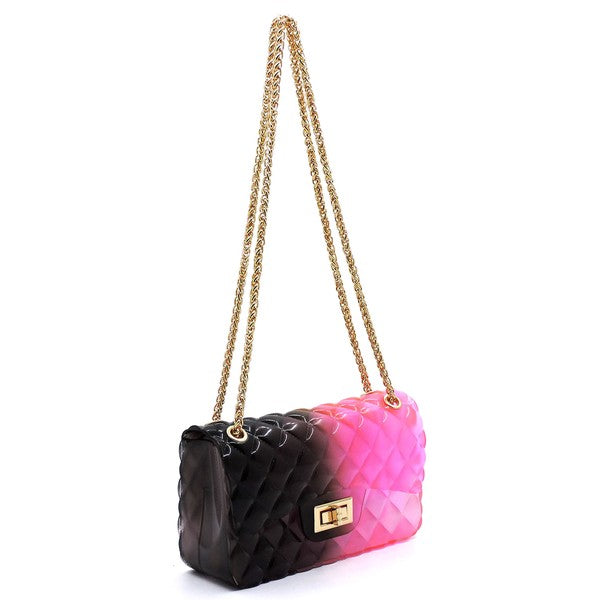 Bolso de hombro de gelatina multicolor con relieve de edredón