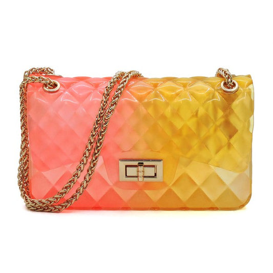 Bolso de hombro de gelatina multicolor con relieve de edredón