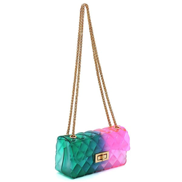 Bolso de hombro de gelatina multicolor con relieve de edredón