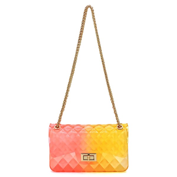 Bolso de hombro de gelatina multicolor con relieve de edredón