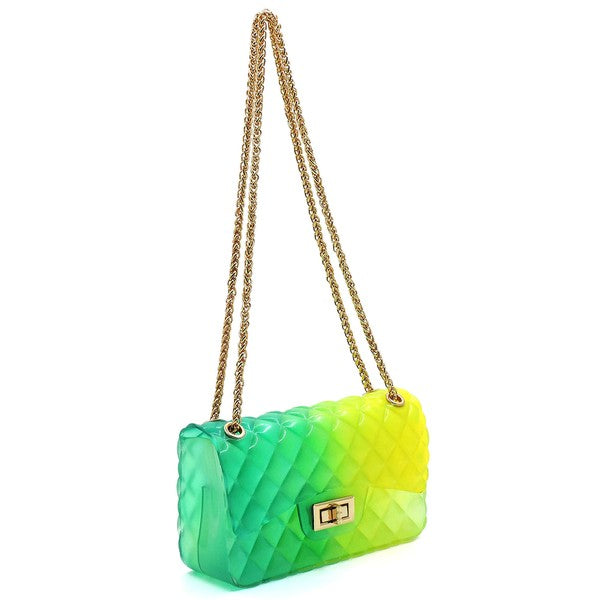 Bolso de hombro de gelatina multicolor con relieve de edredón