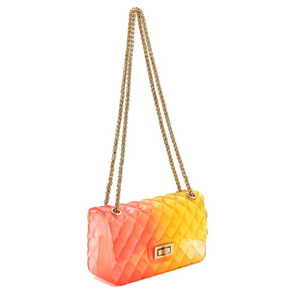 Bolso de hombro de gelatina multicolor con relieve de edredón