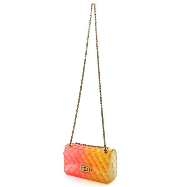 Bolso de hombro de gelatina multicolor con relieve de edredón