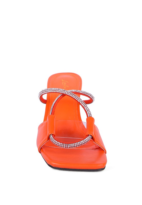 FINEAPPLE CRYSTAL LOOP MID HEEL SANDALS