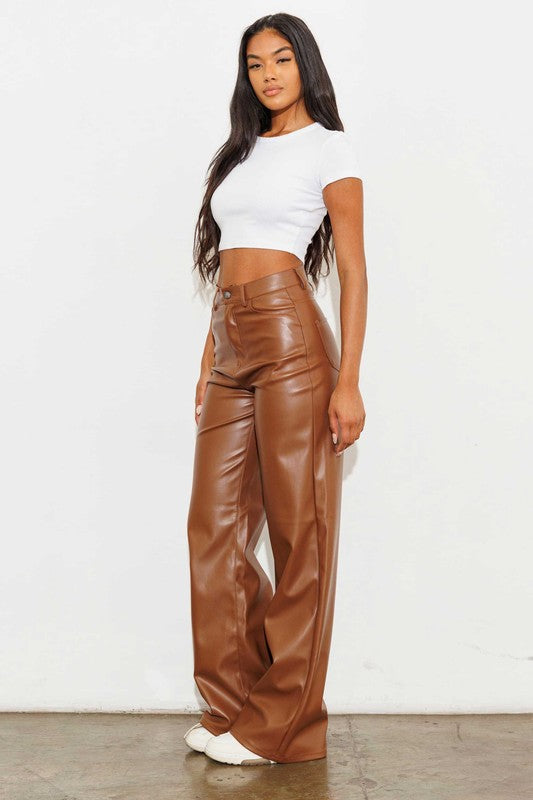 Pantalon large en cuir végétalien