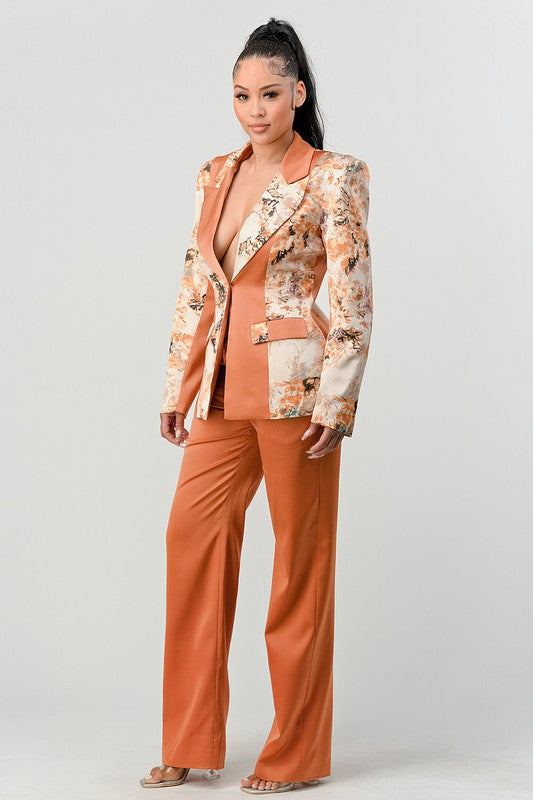 TRANSITION PRINT BLAZER AND PANT SUIT