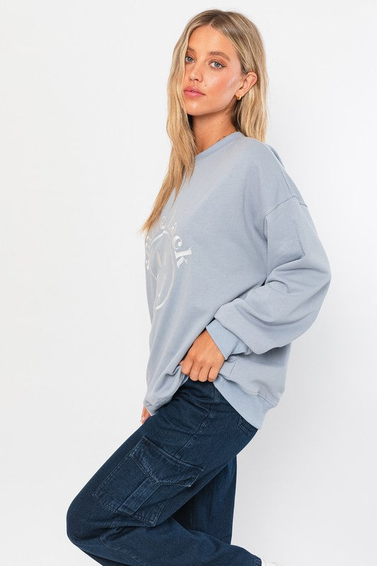 Letter Embroidery Oversized Sweatshirt