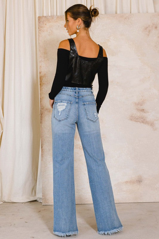 Jean large taille haute effet vieilli