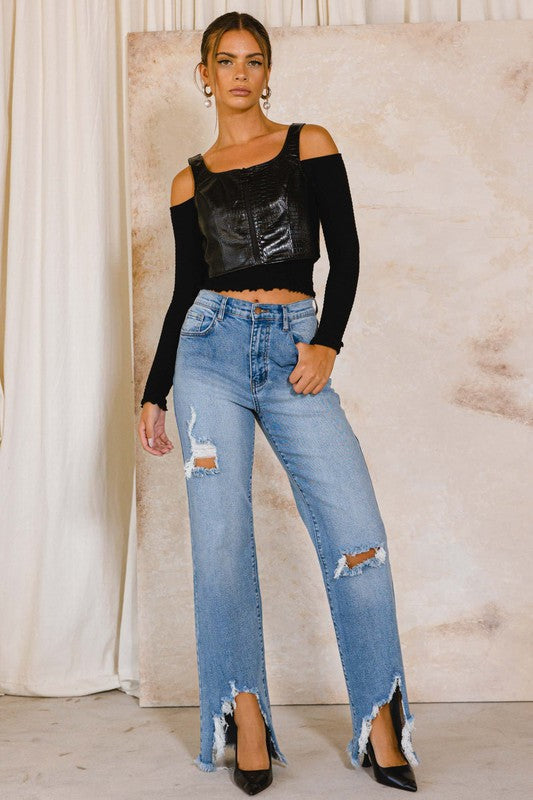 Jean large taille haute effet vieilli