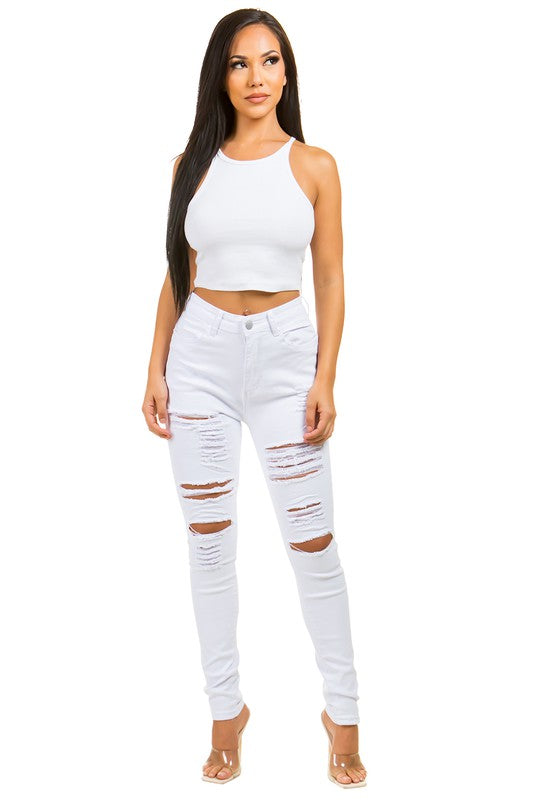 JEANS DE DENIM BLANCO