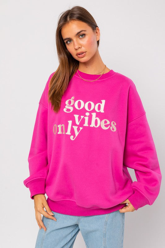 Letter Embroidery Oversized Sweatshirt