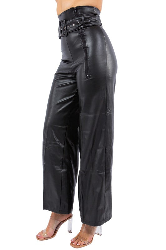 HIGH RISE PU LEATHER PANTS