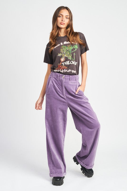 WIDE LEG CORDUROY PANTS WITH POCKETS