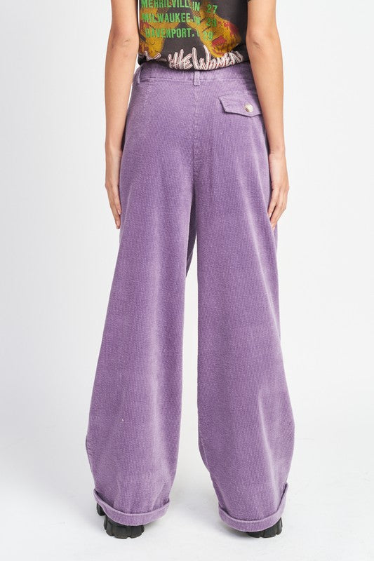 PANTALON LARGE EN VELOURS CÔTÉ AVEC POCHES