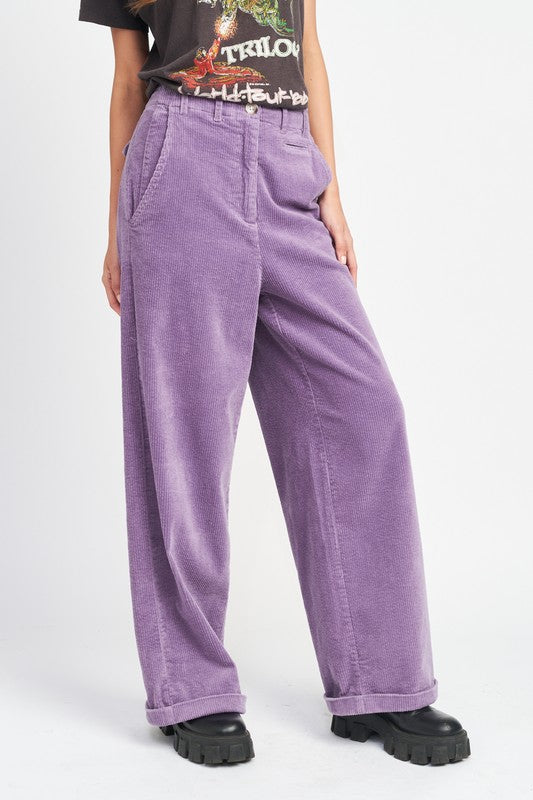 PANTALON LARGE EN VELOURS CÔTÉ AVEC POCHES