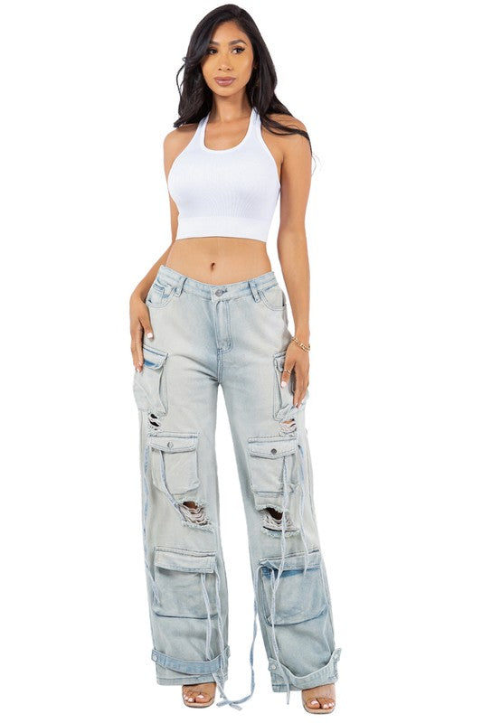 CARGO STYLE DENIM PANTS