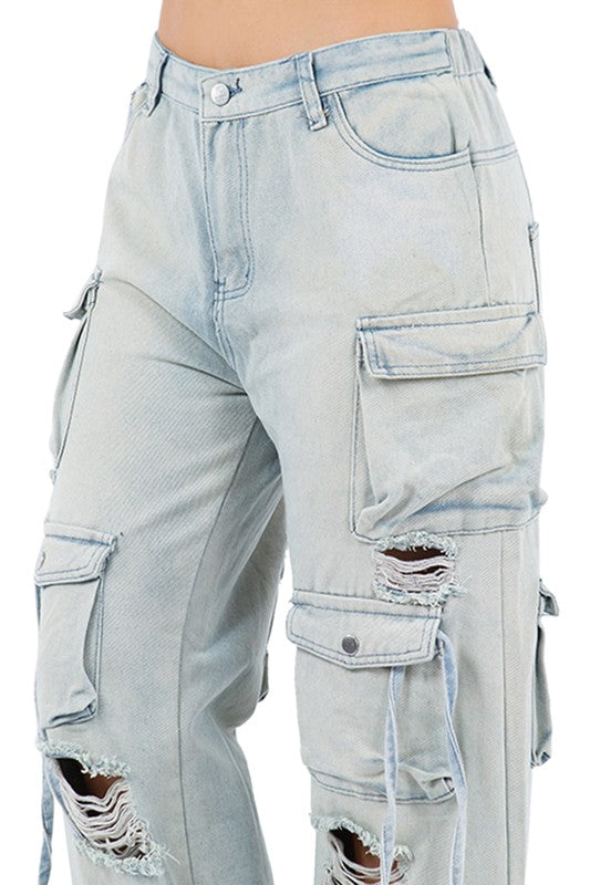 PANTALON EN JEAN STYLE CARGO SEXY