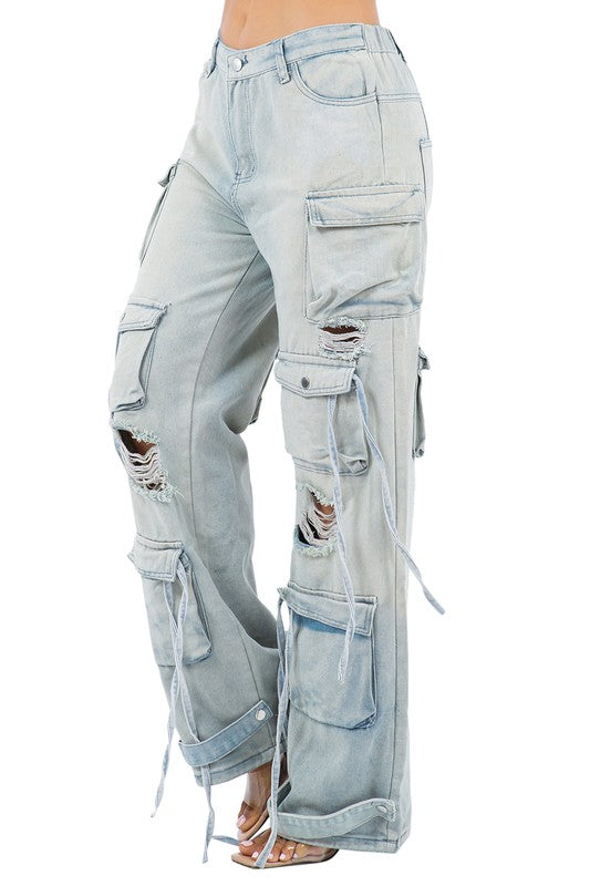 PANTALON EN JEAN STYLE CARGO SEXY