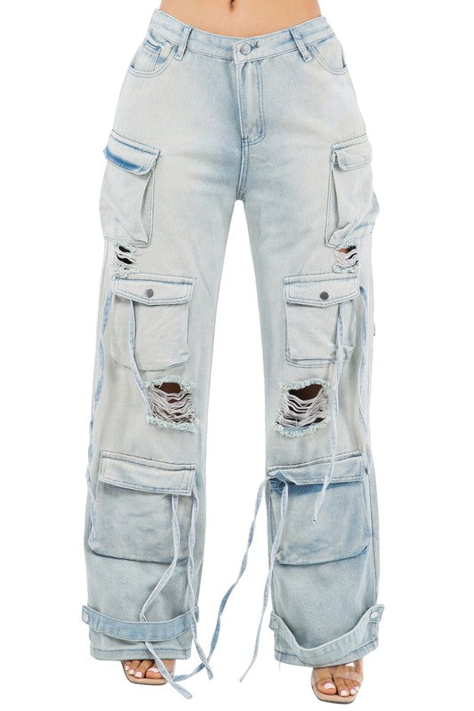 PANTALON EN JEAN STYLE CARGO SEXY