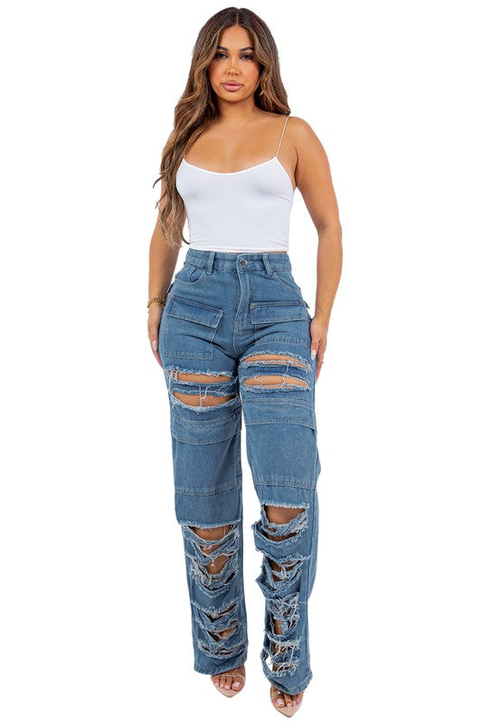 JEANS DE DENIM ESTILO CARGO