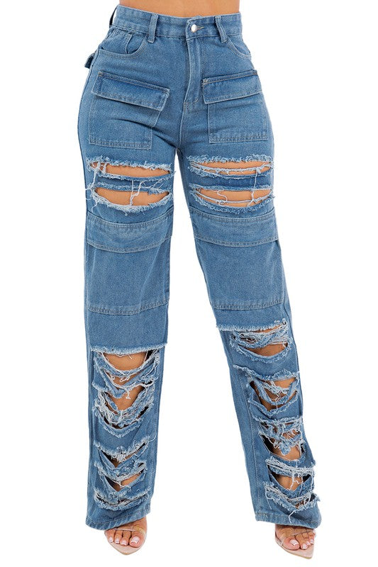 JEANS DE DENIM ESTILO CARGO